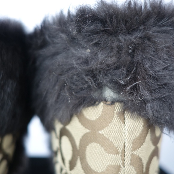 Coach Jennie Monogram Tan & Brown Lace-Up Faux Rabbit Fur Boots, Size 8.5 B - Picture 16 of 16